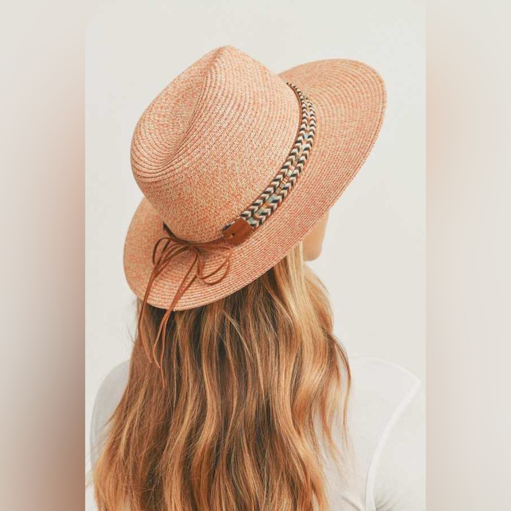 Chevron Hatband Straw Fedora Hat